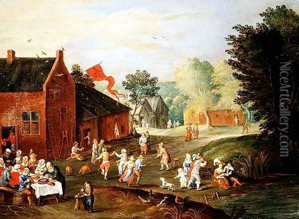 Peasants Feasting in a Village Oil Painting - Jan van Kessel