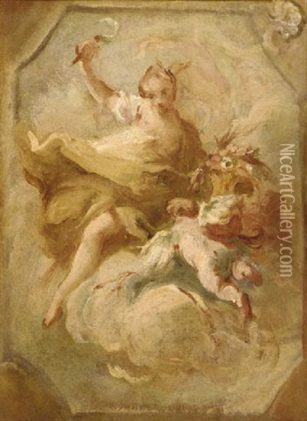 Ceres - A Bozzetto For A Ceiling Decoration Oil Painting - Carlo Innocenzo Carlone