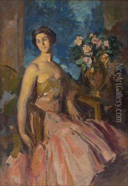 Portrait Of The Artist's Wife, Anna Yakovlevna Korovina Oil Painting - Konstantin Alexeievitch Korovin