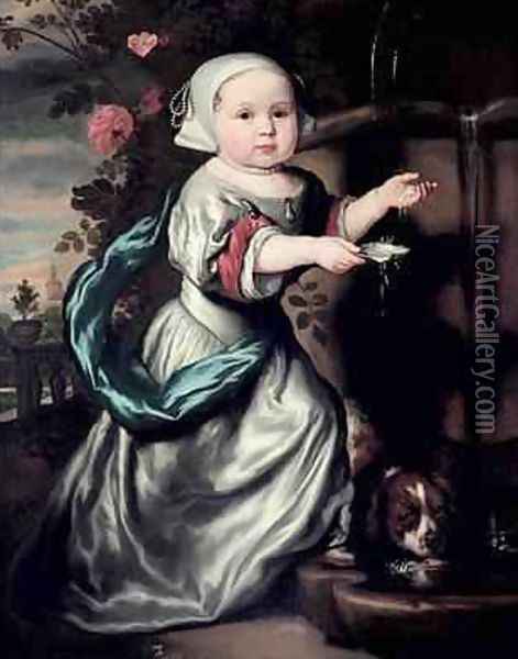 Young girl at a fountain 1662 Oil Painting - Nicolaes Maes