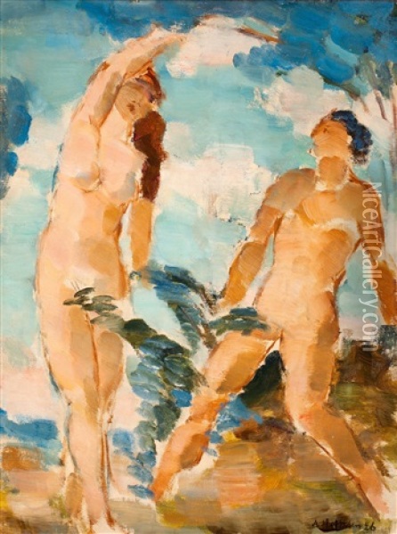 Adam Och Eva Oil Painting - Albert Hoffsten