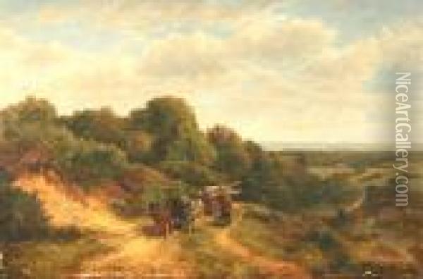 Homewards, Haslemere, Surrey With Logging Team On A Hilly Path Oil Painting - George Vicat Cole