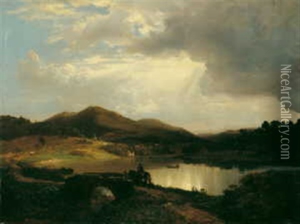Flusslandschaft Mit Reiter Oil Painting - Wilhelm Klein