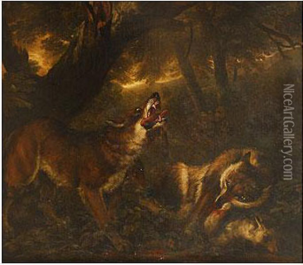 Manada De Lobos Cazando Una Oveja Oil Painting - Philip Reinagle