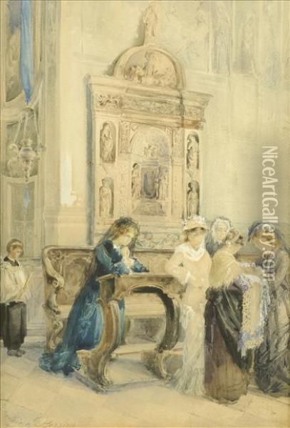 Churching The Baby Oil Painting - Leopoldina Borzino