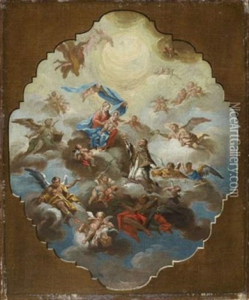 Projet De Plafond : Vierge A L'enfant Apparaissant A Un Saint Oil Painting - Christian (Johann C. Thomas) Winck