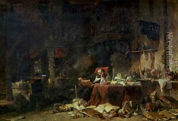 Interior of an Alchemists Study Oil Painting - Eugene Isabey