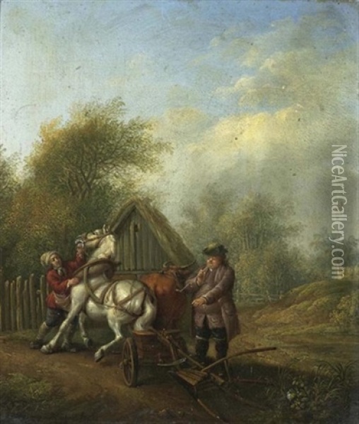 Gutsherr Und Knecht Mit Pflug Oil Painting - Johann David Schubert