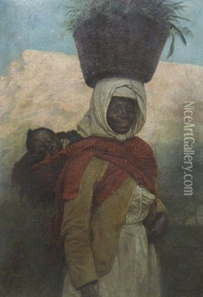 Afrikanische Frau Mit Ihrem Kind Im Tragetuch Oil Painting - Fritz Steinmetz-Noris