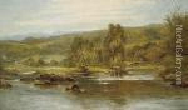 On The Llugwy, Below Capel Curig Oil Painting - Benjamin Williams Leader