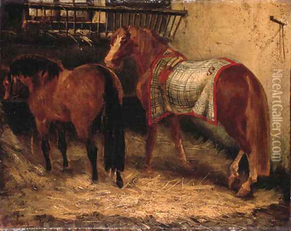 Deux chevaux dans une ecurie Oil Painting - Theodore Gericault