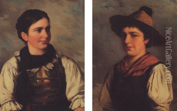 Tyrolean Peasant Girl Oil Painting - Josef Bueche