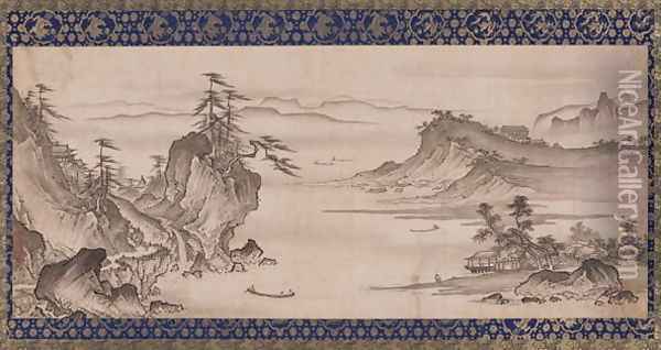 Landscape Muromachi Period Oil Painting - Shokei Kenko