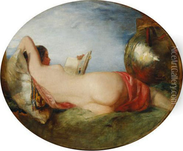 Reclining Nude Reading Oil Painting - William Etty