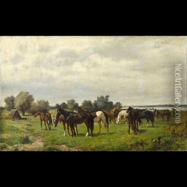 Cavalli Nella Prateria Oil Painting - Otto Karl Kasimir Von Thoren