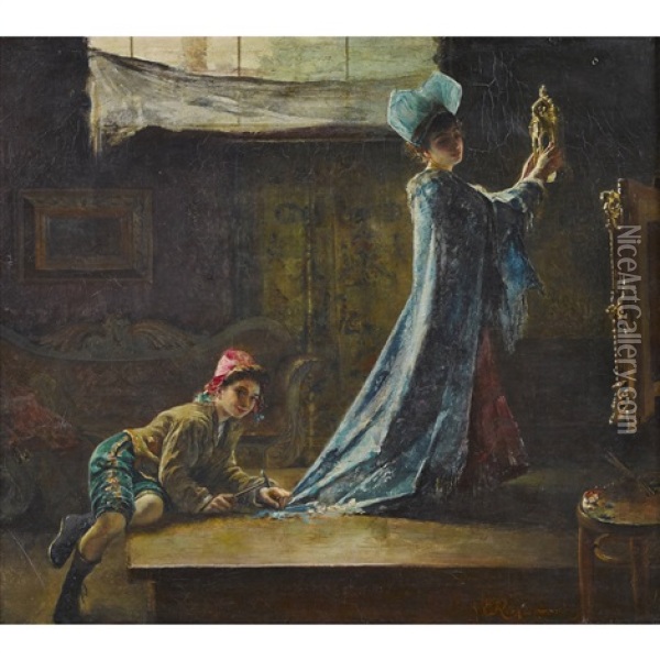 Dame Mit Blauem Kleid Im Atelier Oil Painting - Edouard Frederic Wilhelm Richter