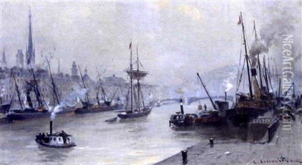 Vue Du Port De Rouen (?) Oil Painting - Leon Jules Lemaitre