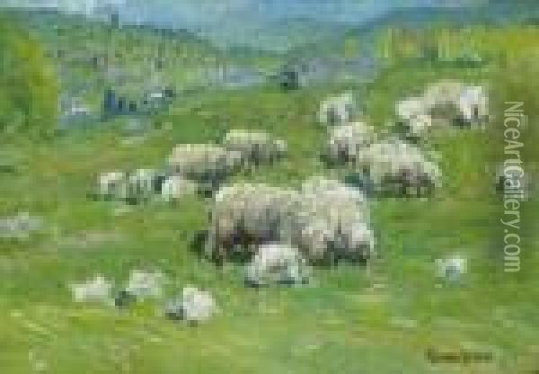 ''sheep Grazing'' Oil Painting - John Joseph Enneking