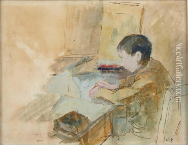 Youth At A Desk (the Artist's Son) Oil Painting - Camille Pissarro