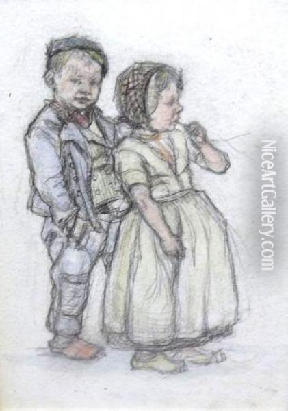 Little Dutch Children Oil Painting - Esther Borough Johnson