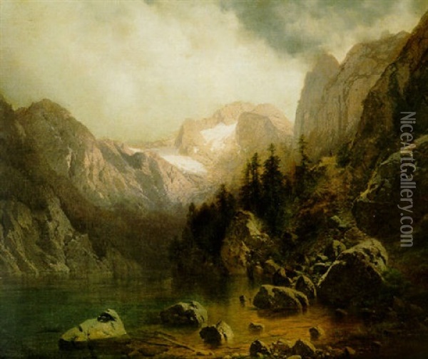Figure In An Alpine Landscape Oil Painting - Karl Millner