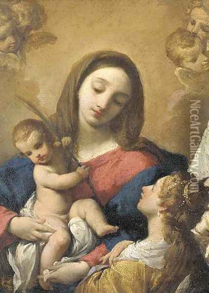 The Madonna and Child attended by Angels Oil Painting - Ludovico Carracci