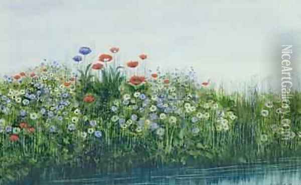 Poppies by a Stream Oil Painting - Andrew Nicholl