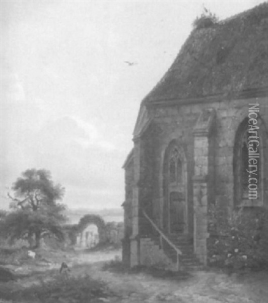 Schwabische Kirche Im Abendlicht Oil Painting - Hermann Herdtle