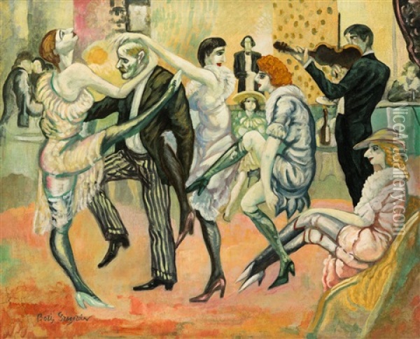 At The Dance Hall Oil Painting - Boris Dmitrievich Grigoriev