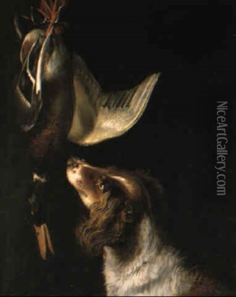 Stilleben Met Hund Och Fagel Oil Painting - Jacob van Hulsdonck