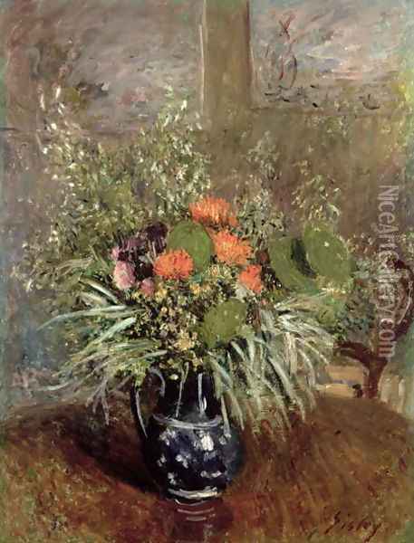 Still Life of Wild Flowers Oil Painting - Alfred Sisley