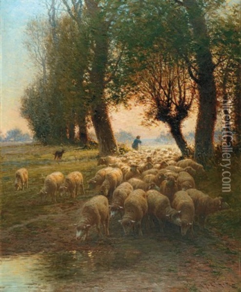 Bergers Et Ses Moutons Oil Painting - Charles H. Clair