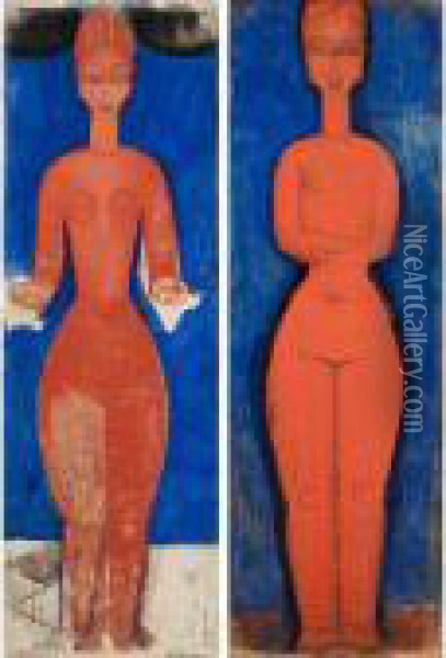 I) Cariatide Oil Painting - Amedeo Modigliani