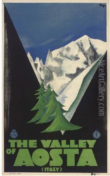 The Valley Of Aosta Oil Painting - Giusep.Magagnoli Dit Maga