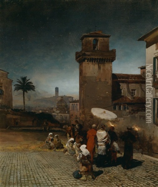Nachtliche Feier In San Pietro In Vincoli In Rom Oil Painting - Oswald Achenbach