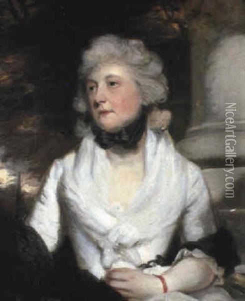 Portrait Of The Hon. Mrs. Keppel In A White Dress With Black Bow Oil Painting - Sir John Hoppner