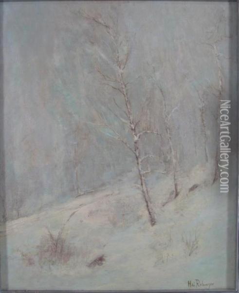 Birches In Snow Oil Painting - Hal Robinson