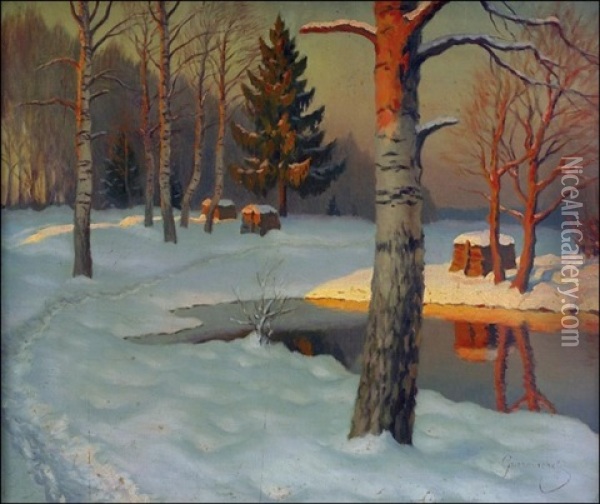 Talvinen Metsa Oil Painting - Mikhail Markianovich Germanshev