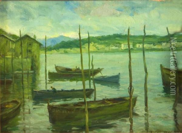 Barcas Varadas Oil Painting - Enrique Martinez Cubells y Ruiz