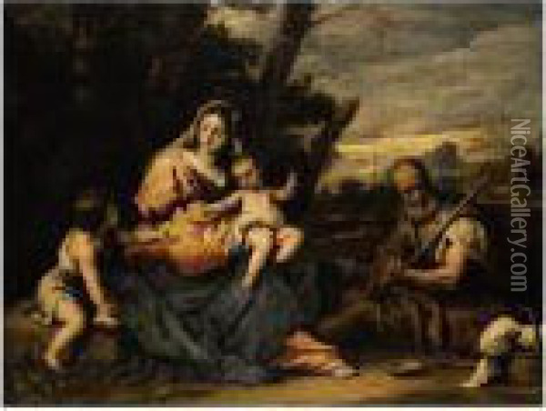 The Holy Family With The Infant Saint John The Baptist In A Landscape Oil Painting - Sebastiano Ricci
