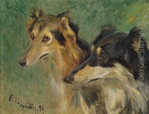 Portrait Of Two Borzoi Dogs Oil Painting - Carl Friedrich Kappstein