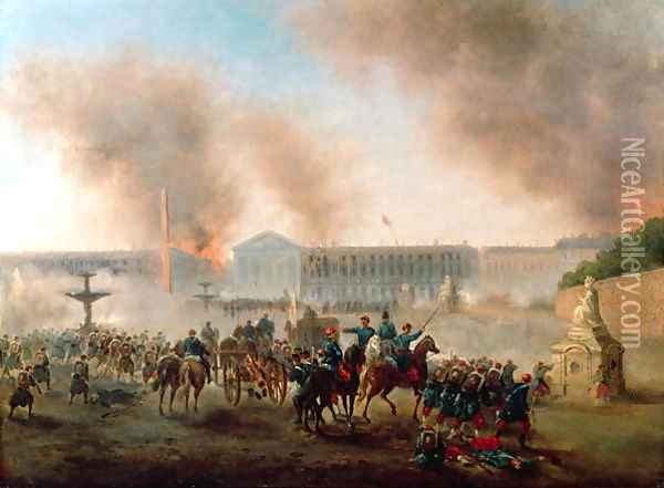 Battle in the Place de la Concorde 1871 Oil Painting - Hans Bollongier