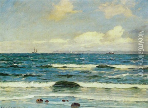 Marine Med Mange Sejlsibe Udfor Kullen Oil Painting - Carl Ludvig Thilson Locher