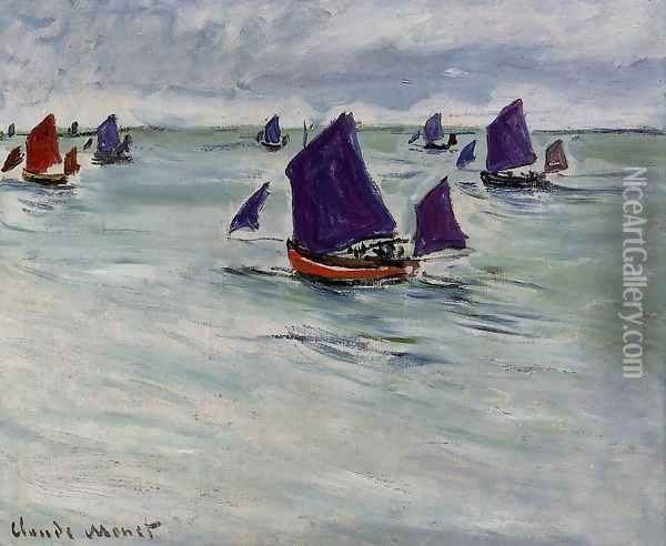 Fishing Boats Off Pourville Oil Painting - Claude Oscar Monet