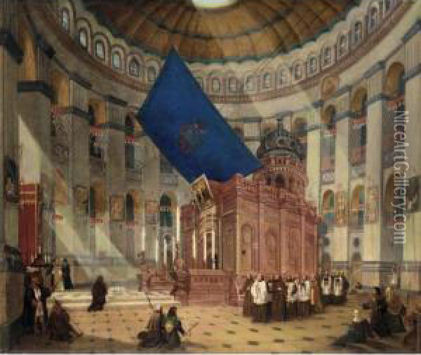 Inside The Church Of The Holy Sepulchre Oil Painting - Nikanor Grigorevich Chernetsov