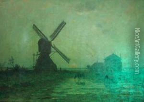 Moulin De Sossenheim (hollande) Oil Painting - Alphonse Stengelin