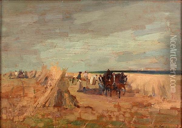 Harvesting (probably At Crail) Oil Painting - Archibald Kay