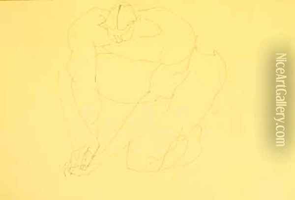 Nude Male Kneeling II Oil Painting - Henri Gaudier-Brzeska