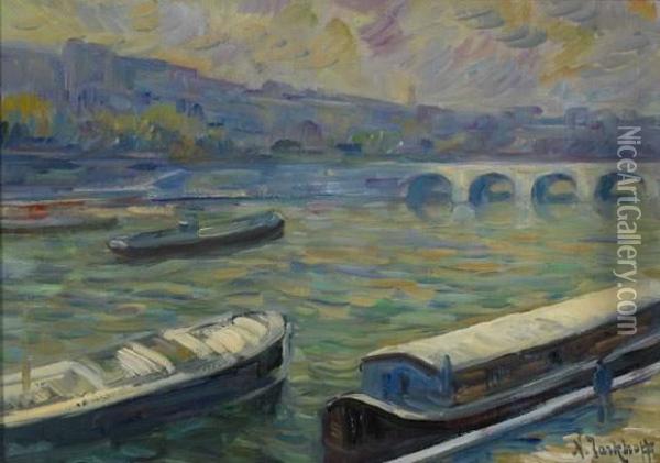 Twilight On The Seine Oil Painting - Nicolas Tarkhoff