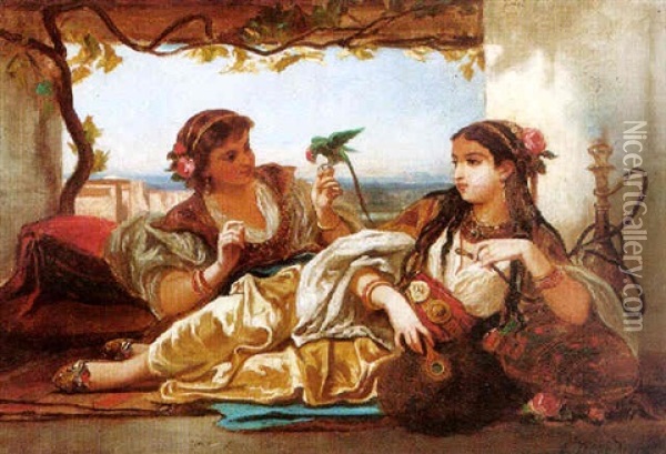 Turkish Lady Smoking Oil Painting - Louis Devedeux